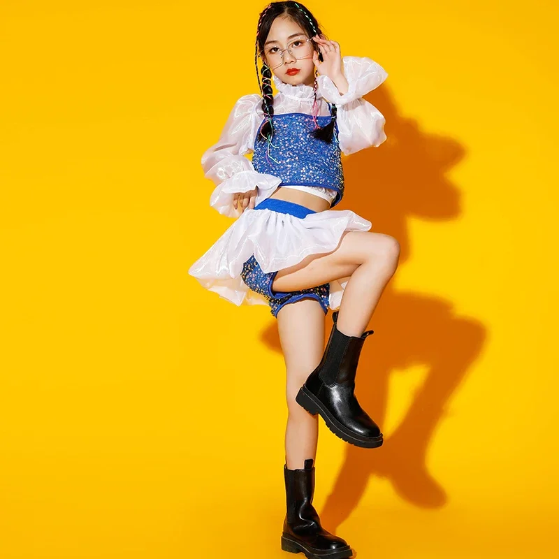 Modeling Stage Walking Tide Clothes Kids Sequins Hip Hop Jazz Dance Street Dance Costume Girls Children Cool Performance Costume