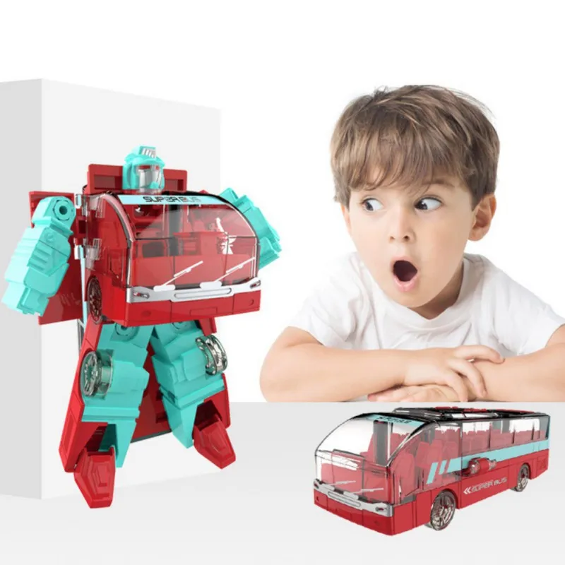 Funny Mini Bus Toys 2 IN 1 Hero Transformable Robot Car Model Classic Dolls Kids Toys Children Birthday Gift