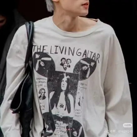 Men Women Long Sleeve T-shirt Vintage Retro Graphic Print Front Back Full Sleeve Print Oversized Washed Unisex Streetwear Tops