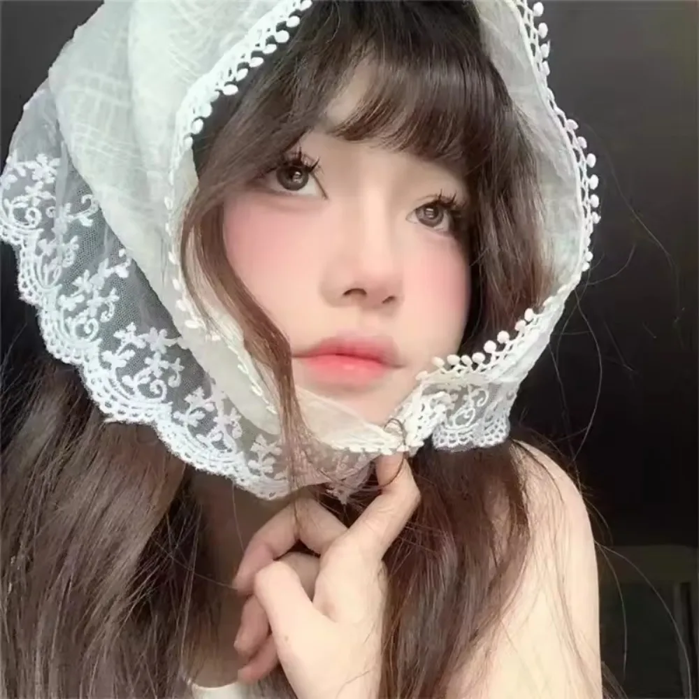 Cherry Lace Triangle Hair Scarf Gilrs Holiday Retro Hair Bands for Women Outgoing Makeup Styling Bandana Headwarp Headwear
