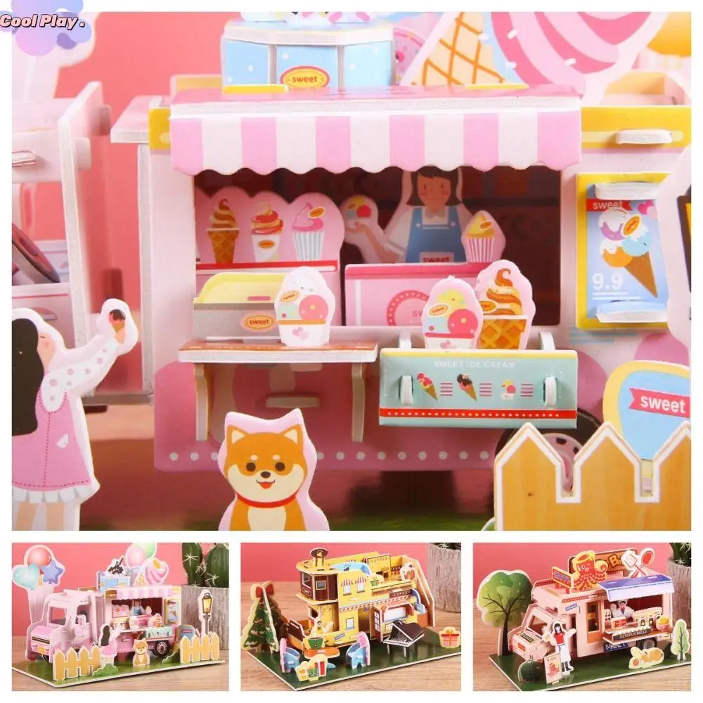 

Ice Cream Shop DIY Puzzle Dollhouse Room Cartoon Cardboard Pretend Play Takoyaki Shop Paper Model Doll House 3D Cafe Puzzle Room