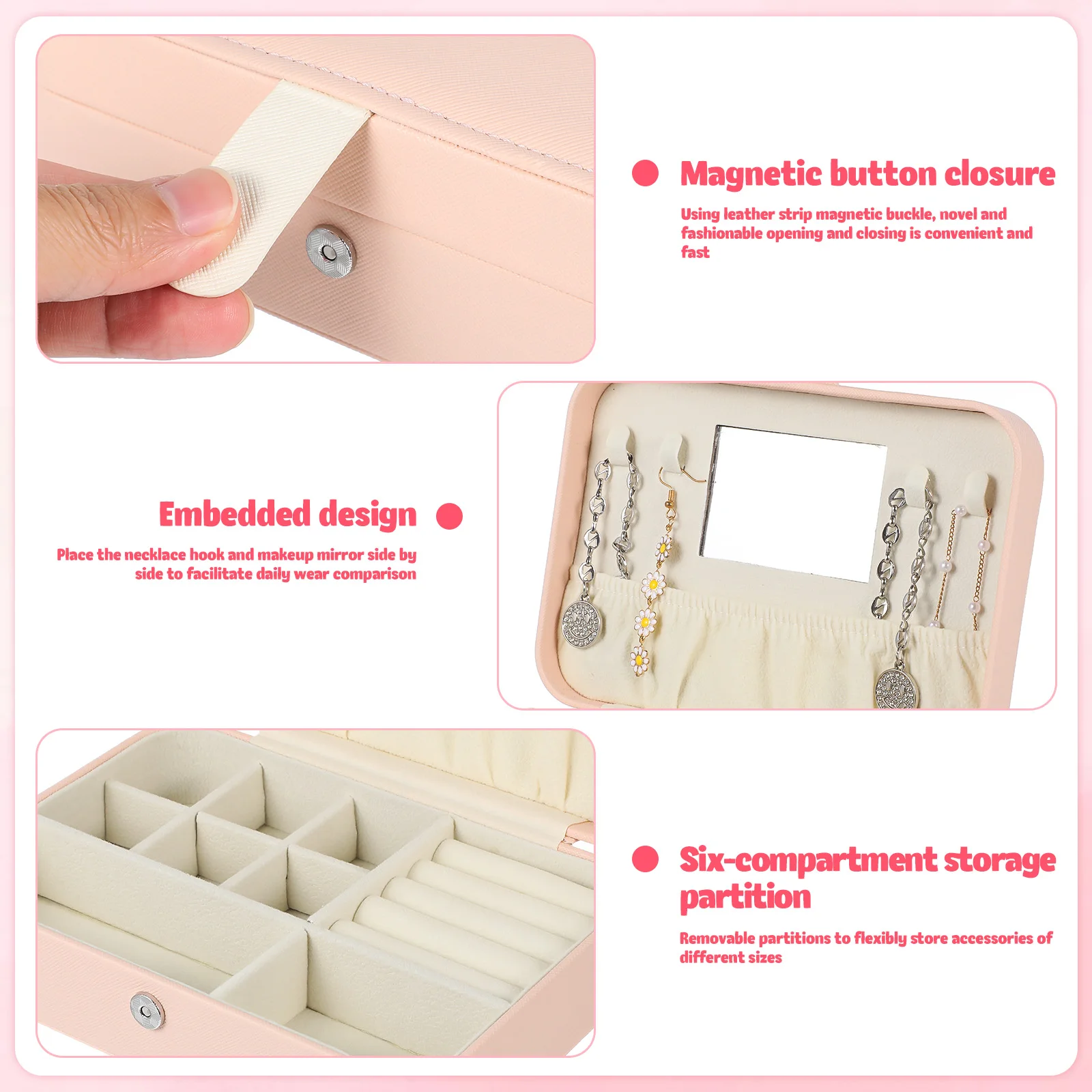 

Коробка для хранения ювелирных изделий, розовый чехол для безделушек, контейнер, держатель для мелочей, серьги, ожерелье, браслет