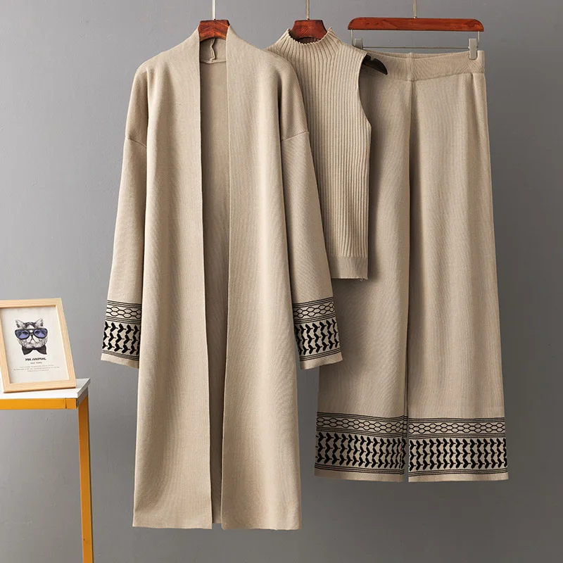 

Ид костюм женский кардиган свитер жилет широкие брюки мусульманский комплект из 3 предметов вязаное пальто брюки Марокко Дубай трикотажные наряды