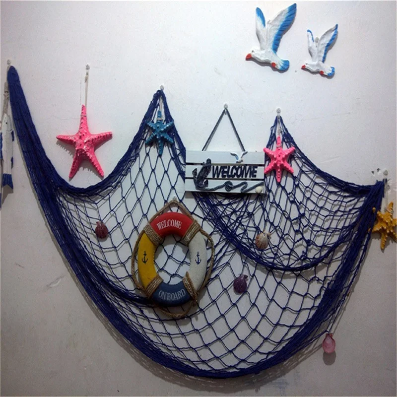 Fishing Net Home Decoration Wall Hanging Mediterranean Sea Navy Nautical Net Fishing Decor Style Marine Decor Accessories