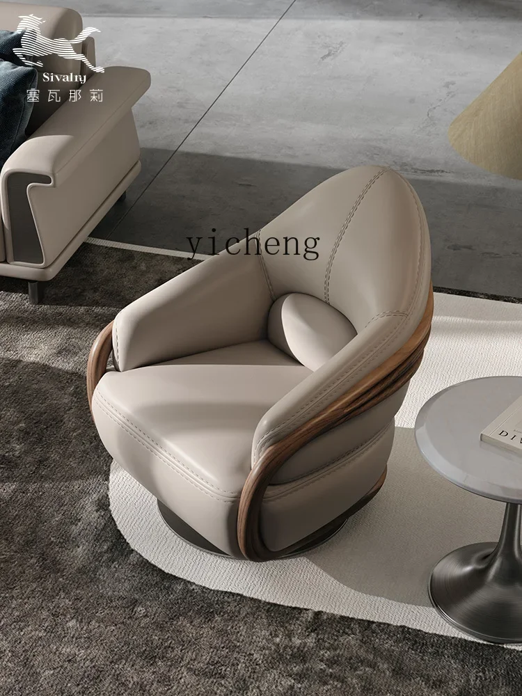 ZK High-End Single-Seat Sofa Chair Villa Home Living Room Leather Rotating Leisure Chair