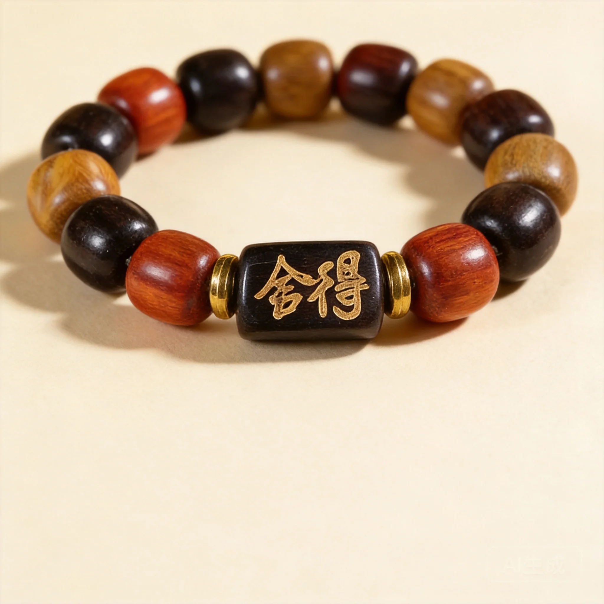 Chinese Style Lucky Multicolor Sandalwood Beaded Bracelet Engraved Blessing Sign Unisex Single Strand Prayer Beads For Good Fort