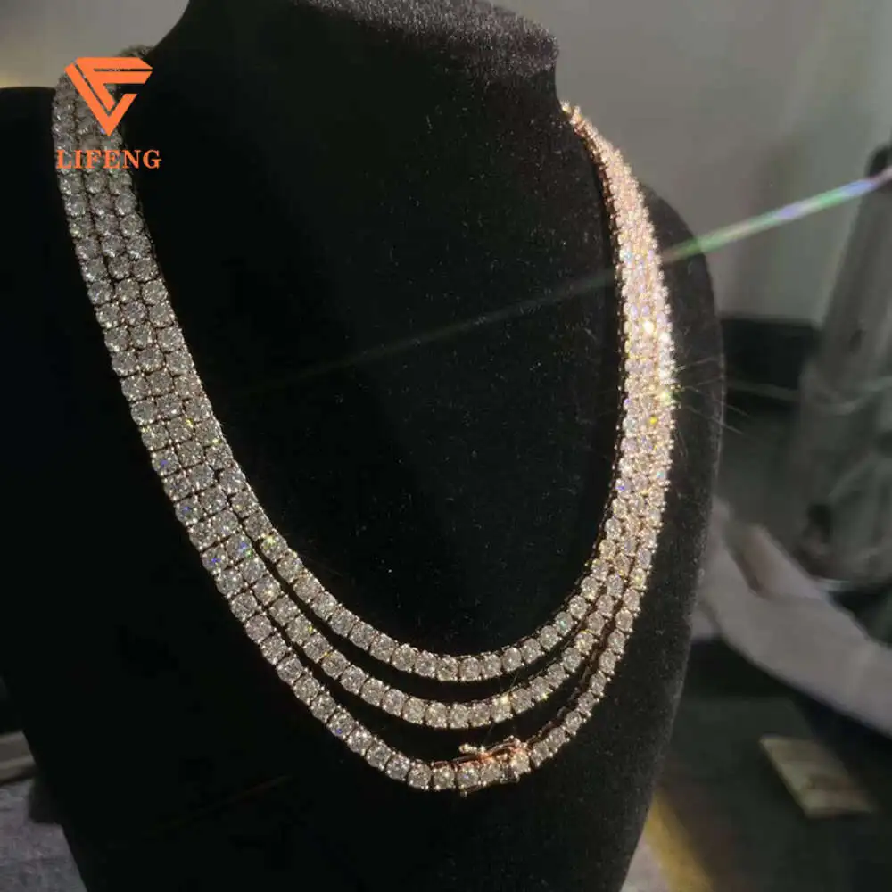 Wholesale Hip Hop Jewelry Yellow White Rose Gold Vvs Moissanite Diamond Iced Out Custom Tennis Chain