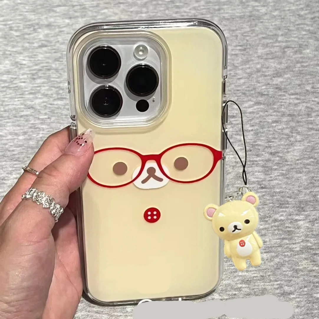 Graffiti lindo gafas rojas Easy Bear Kawaii Rilakkuma funda de teléfono para iPhone 17 AIR 16 15 14 13 12 11 Pro Max Plus Y2K cubierta