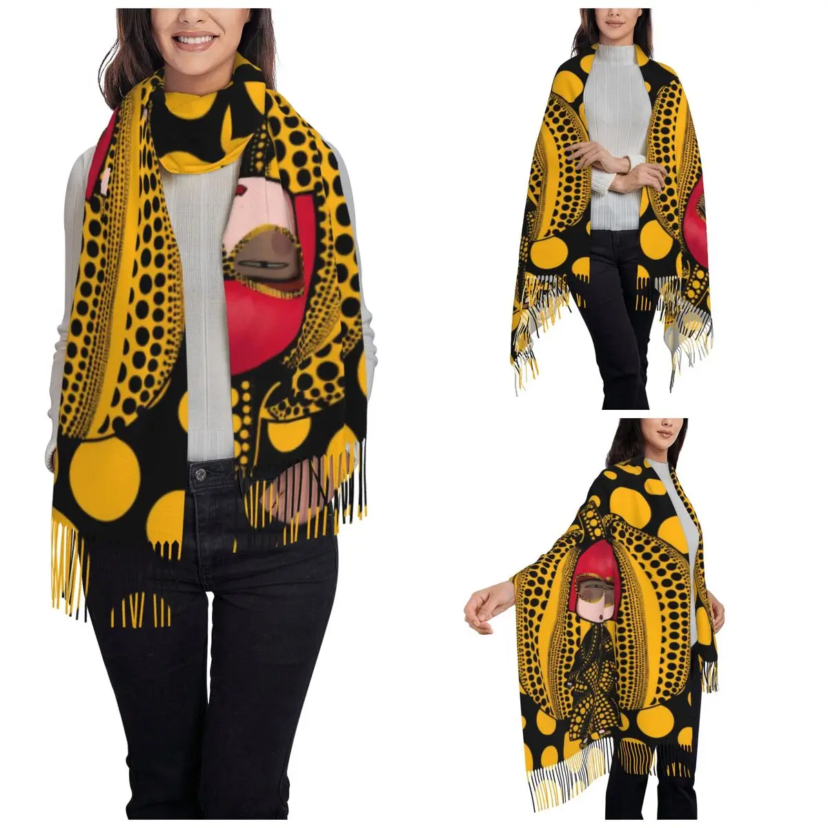 Yayoi Kusama Pumpkin Dots Shawl Wraps for Ladies Winter Single-sided Pattern Scarf Pashmina Shawl Scarves