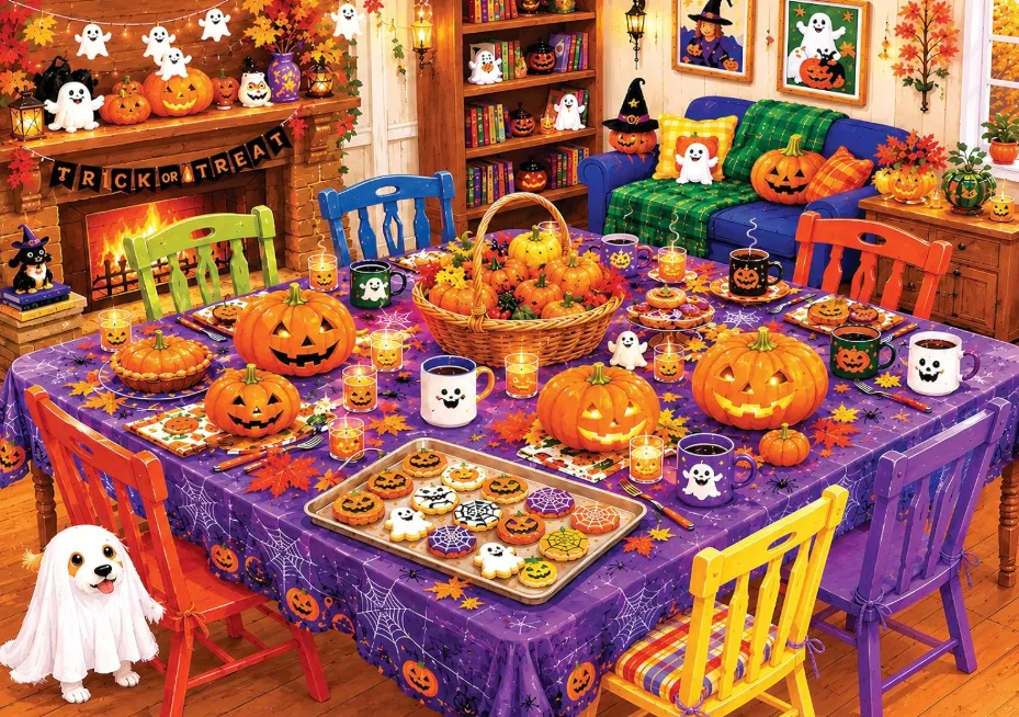 Cozy Halloween Gathering Oil Painting By Numbers Kit Hand Painted Frameless Canvas Ghost Maple Leaf Home Wall Decor