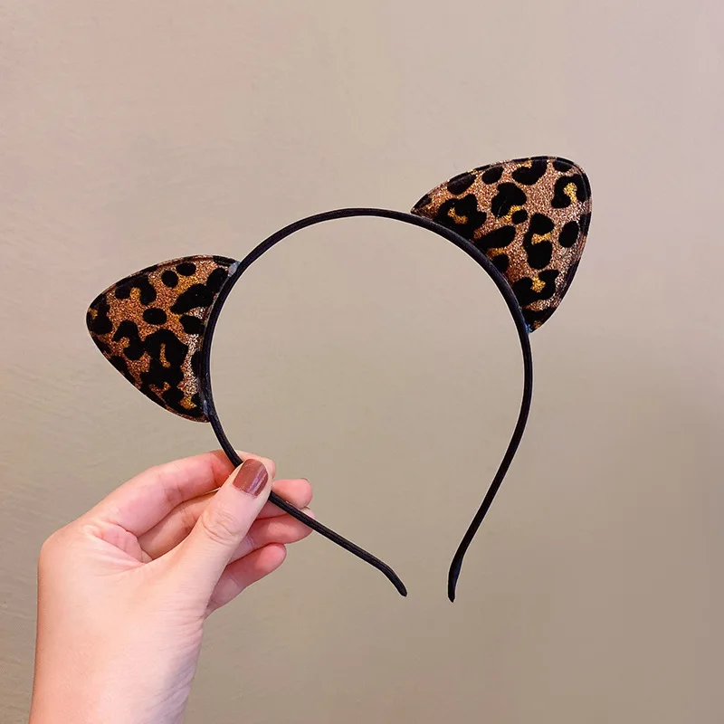 Selling New Lovely Sweet Vintage Leopard Print Cute Glitter Cat Ear Headband Children\'s Kid Girl Hair Band Accessories Headwear