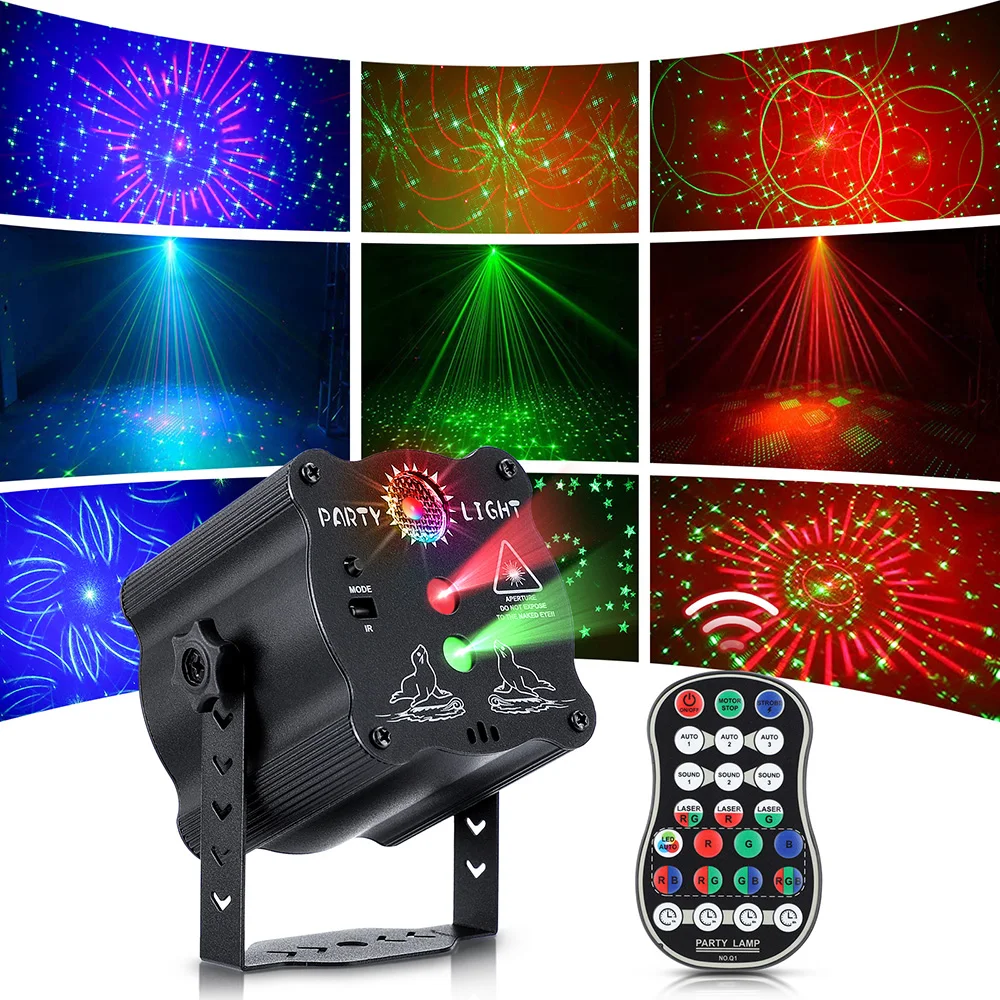 Party DJ Disco Light USB Rechargeable RGB LED Strobe Stage Laser Sound Activated Projector for Dance Birthday Wedding Bar Xmas