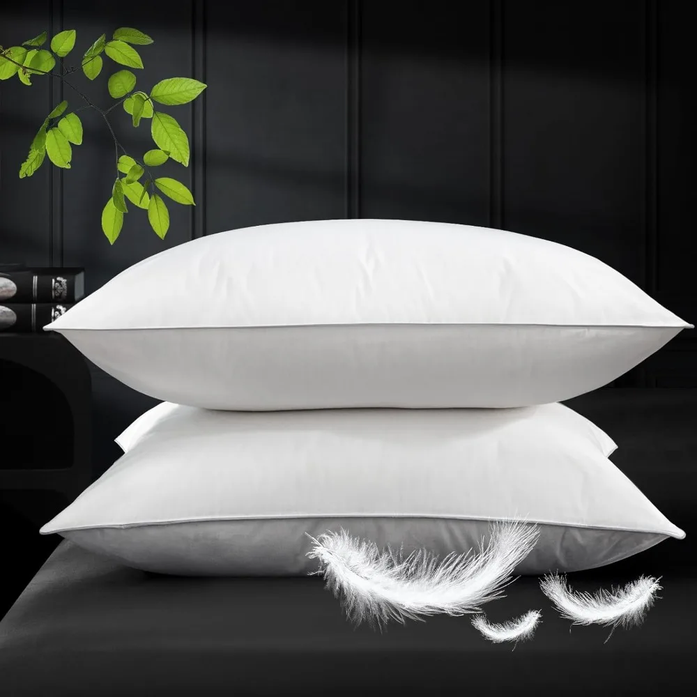 

Goose Feather Pillow King Size Set of 2 Hotel White Goose Down Bed Pillows for Sleeping 100% Cotton Pillow Cover Luxury