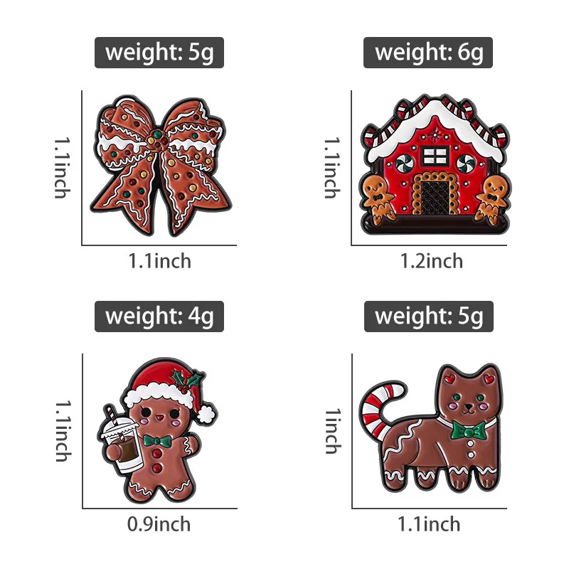 Christmas Fun Ginger Candy Cookies Bows Metal Badges Spilla Brooches Pin Clothing Personalized Diy Trendy Decorative Accessories