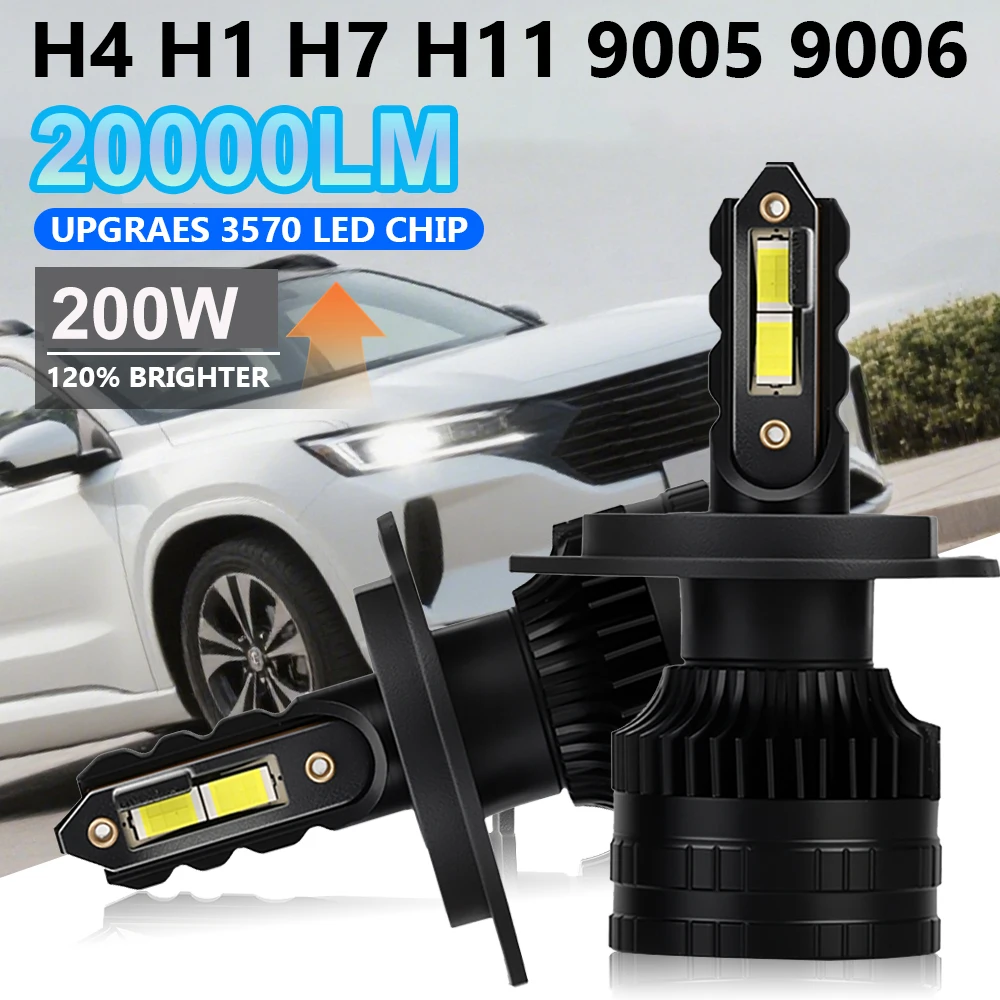 Bester LED-Scheinwerfer H4 H11 9005 HB3 9006 HB4 H1 Auto-Glühbirnen CSP 3570 6000 K weißes superhelles Autolicht 200 W DC12V