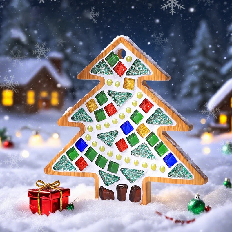 Santa Claus Mosaic Coaster DIY Christmas Craft Kit Wooden Base Handmade Art Home Party Decoration Adult Xmas Birthday Gifts