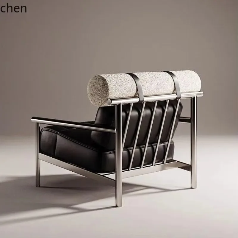 DSAleather upholstered sofa chair furniture stainless steel black leisure chair retro style