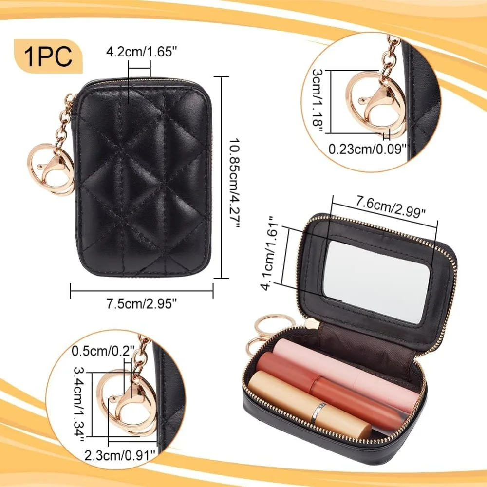 Lipstick Organizer Bag with Mirror, Portable Zipper Lipstick Storage Bag PU Leather Small Cosmetic Bag for Lipsticks Mini Makeup