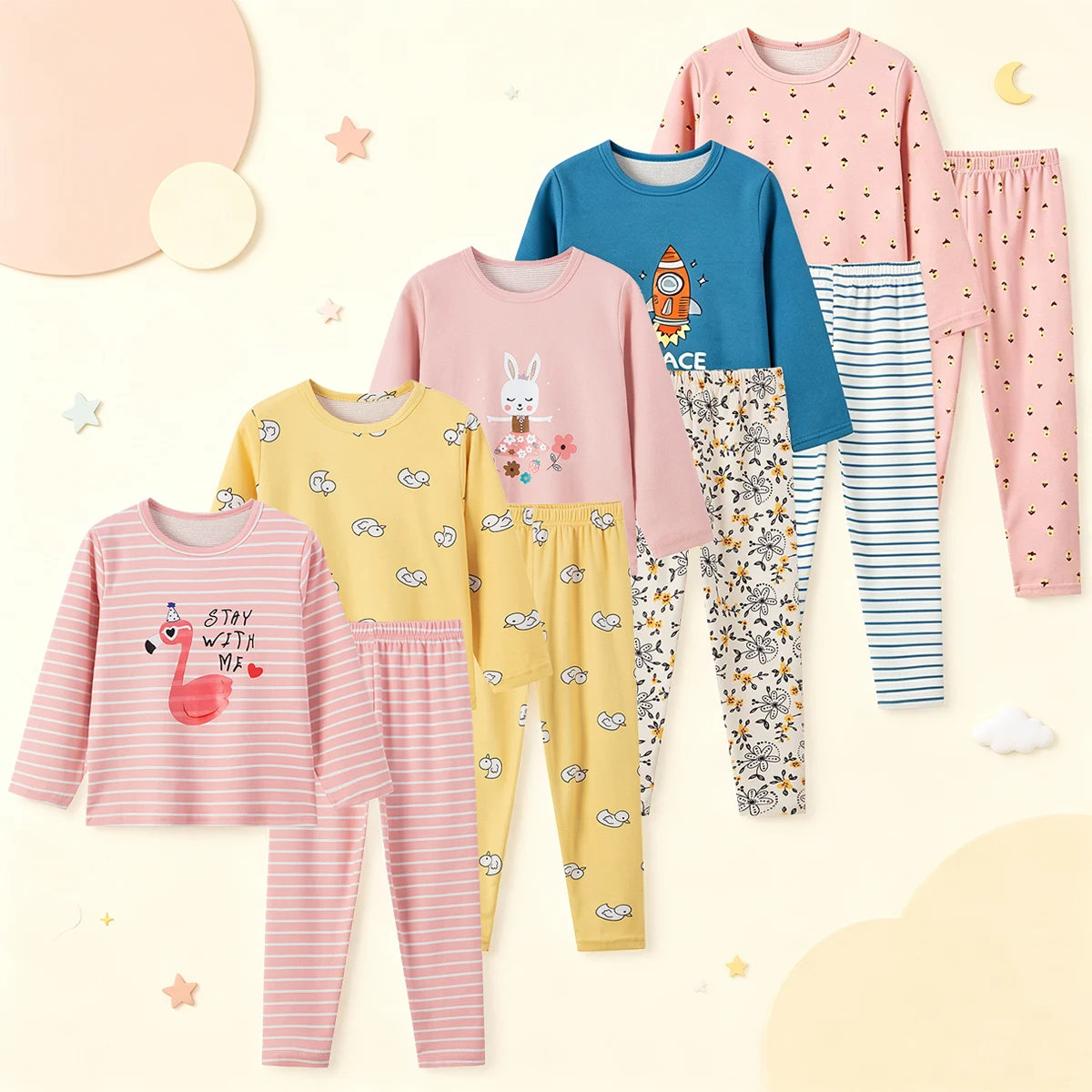 2-Piece Autumn/Winter Children's Set With Multi-Color Pattern Printed Fashionable Pajamas Comfortable Casual For Both Boys/Girls