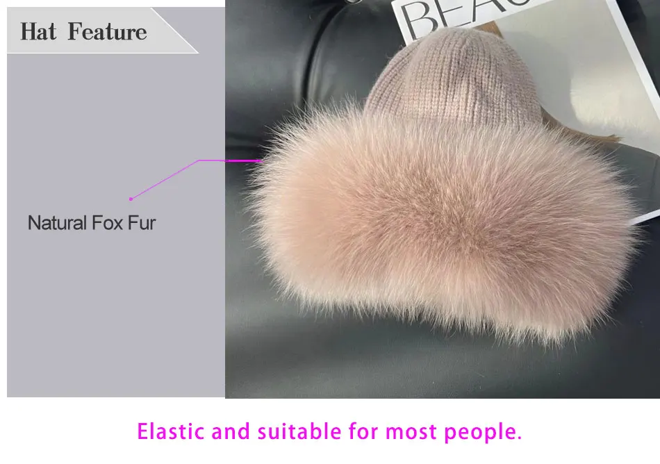 Neue Stilvolle Beanie Fuchs Pelz Hüte für Frauen Winter Warme Flauschigen Knochen Kappe Weiche Außen Dicke Natürliche Fuchs Pelz Hut Weibliche Kuppel Hüte – Detail 1