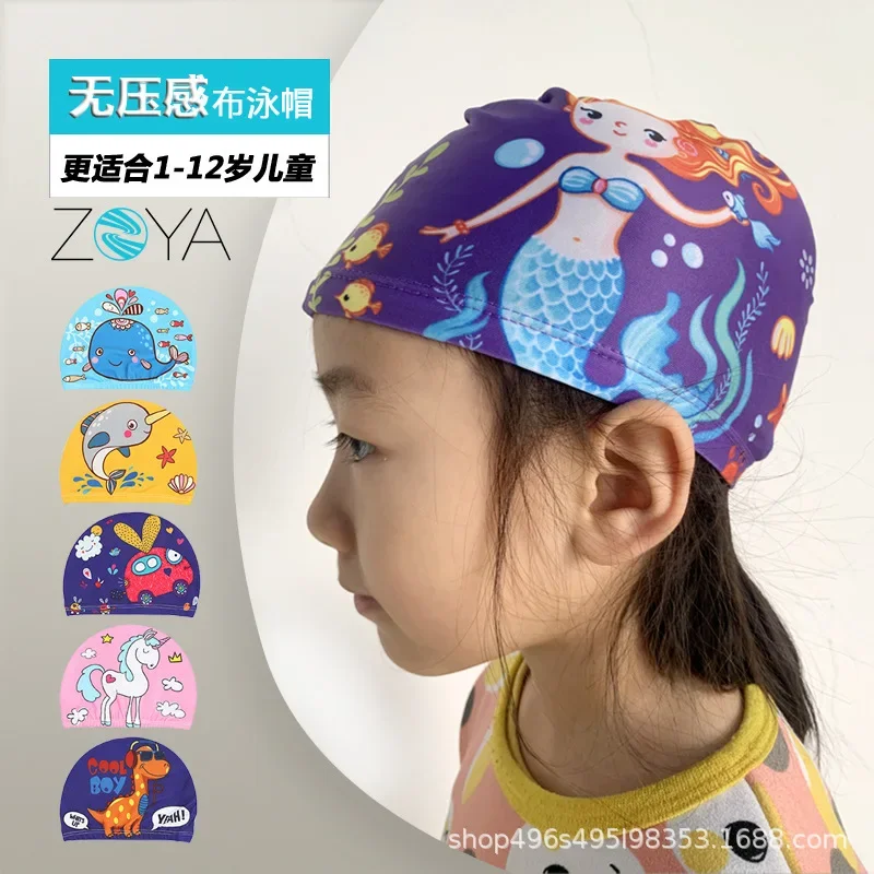 Stitch Disney Children Cartoon Swimming Cap Kids Elastic Fabric Anime Frozen Mickey Minnie Water Sport Swim Bathing Boys Girls