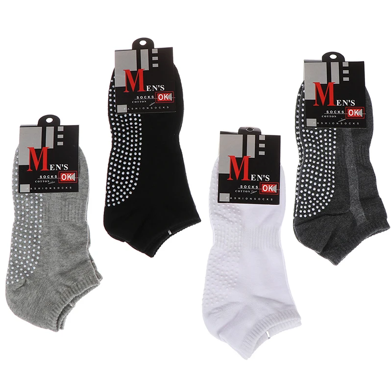 1 Pair Men's Cotton Non-slip Yoga Socks With Grips Breathable Anti Skid Floor Socks For Pilates Gym Fitness Size 39-44 Dropship