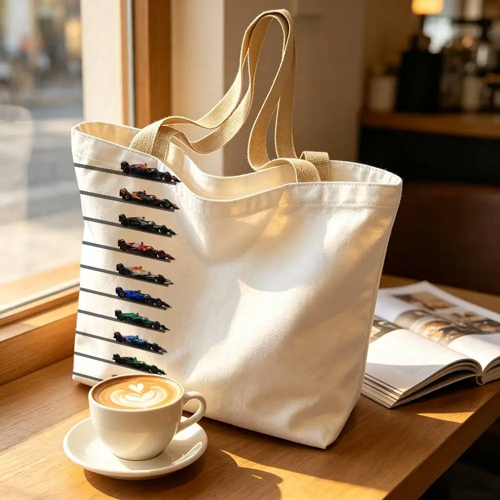 Fashion Luxury Racing Pattern Canvas Tote Bag Spacious Shoulder Bag with Zipper Closure and Classic for Work