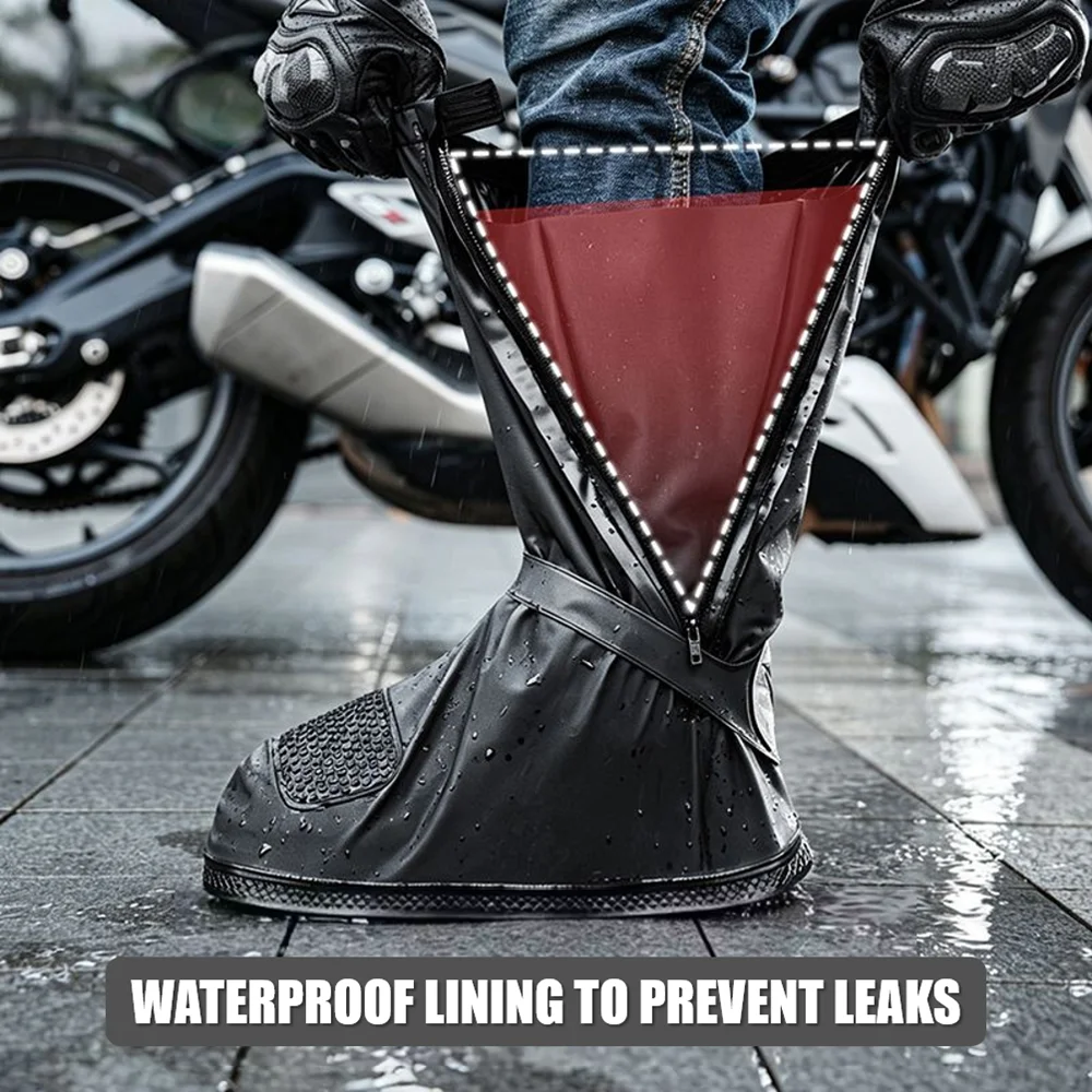 Unisex Reusable Anti-Slip Waterproof Rain Boot Shoe Cover High Tube Black Shoes Dust Protectors Cover Motorcycle Bike Rain Cover
