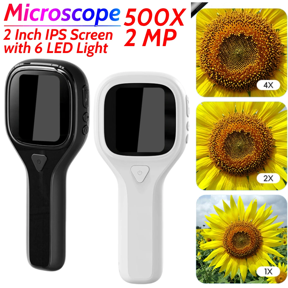 

500X Kids Microscope 2 Inch IPS Screen Mini Digital Microscope 2 MP Handheld Digital Magnifier for Kids Educational Science Toys