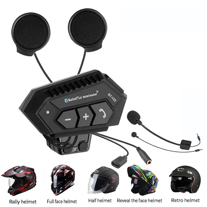 Motorcycle Wireless Helmet Headset Bt 5.0 Csr 2000Mah Anti-Interference Hands-Free Intercom Headset for Full Helmet Half Helmet