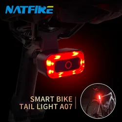 NATFIRE A07 Smart Bike Tail Light Brake Sensing Rear Lights Auto on off USB C Rechargeable Safety Warning Cycling Lights