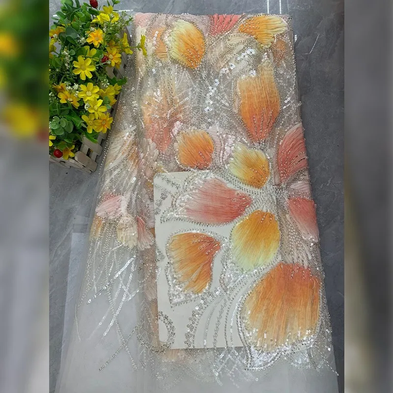 90x125cm Farbig bedruckter Paillettenstoff, Perlenbestickter Tüllstoff, DIY-Nähmaterial, Netzstoff für Bekleidung – Detail 14