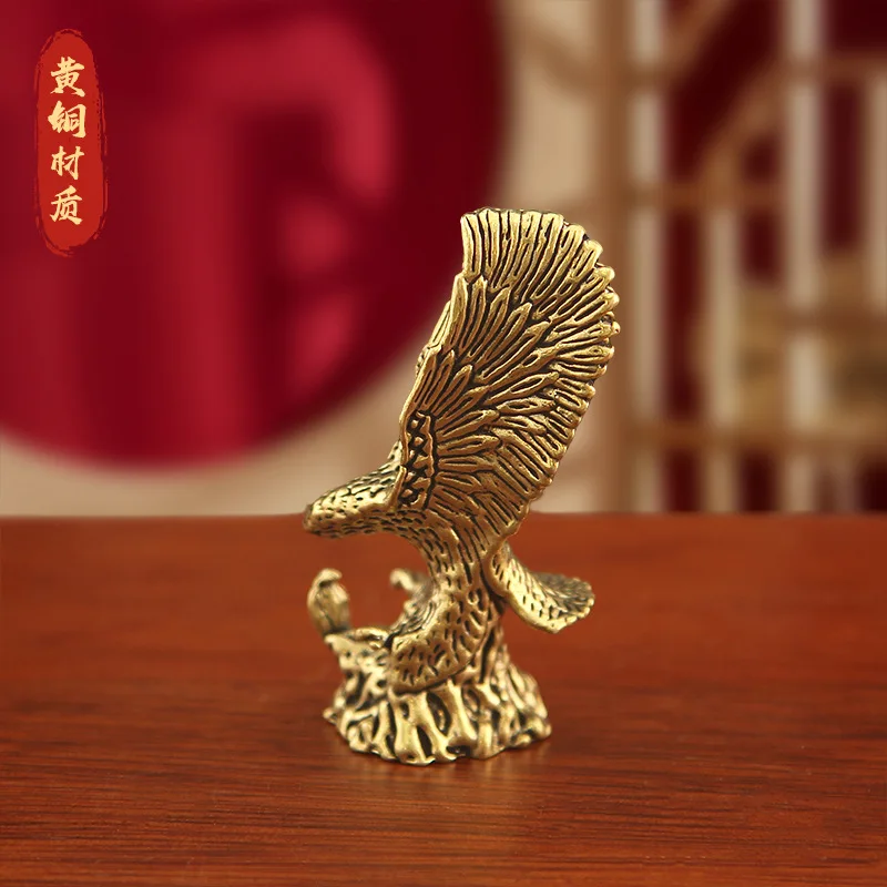 Brass Figurine, a Symbol of Great Ambition, Office Tea Pet, Large Eagle with Spread Wings and a Snake in Its Beak, Creativ