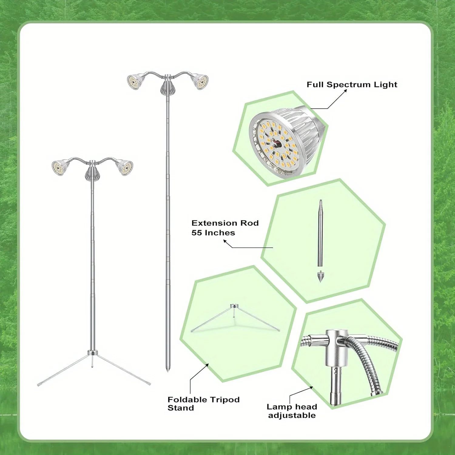 Lampu penumbuh untuk tanaman dalam ruangan spektrum penuh dengan Tripod berdiri lepas pasang, 10-55 inci tinggi dapat disesuaikan lampu penumbuh tanaman dalam ruangan