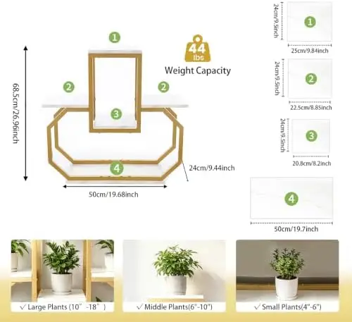 Gold Plant Stand Multi Tier Corner, Space Saving Flower Pot Display Shelf, Sturdy Decorative Storage Rack for Indoor