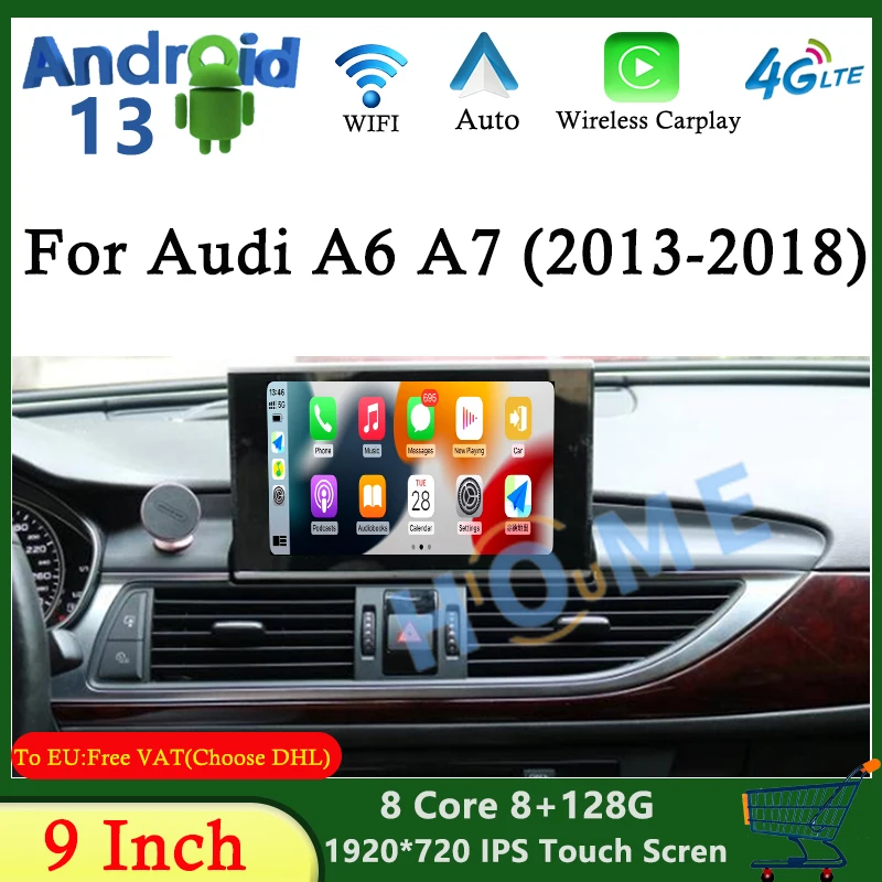 

9 Inch Android 13 8+128G Car Multimedia GPS Player For Audi A6 C7 A7 2013-2018 IPS Touch Screen 4GWifi Carplay Music Stereo Auto