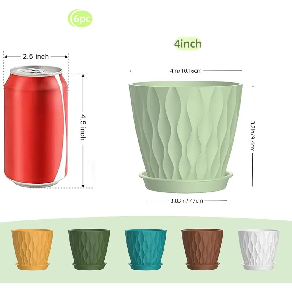 4 Inch 6-Pack Indoor Plant Pots with Drainage for Orchids, Violets, Succulents, Herbs