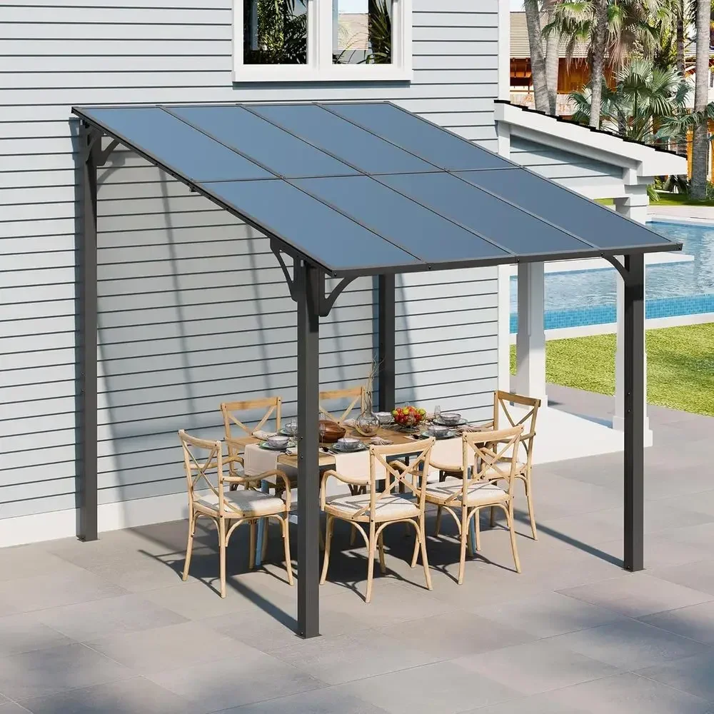 Outdoor Pergola with Sloped Roof, Large Wall-Mounted Heavy-Duty Awning for Patio and Deck