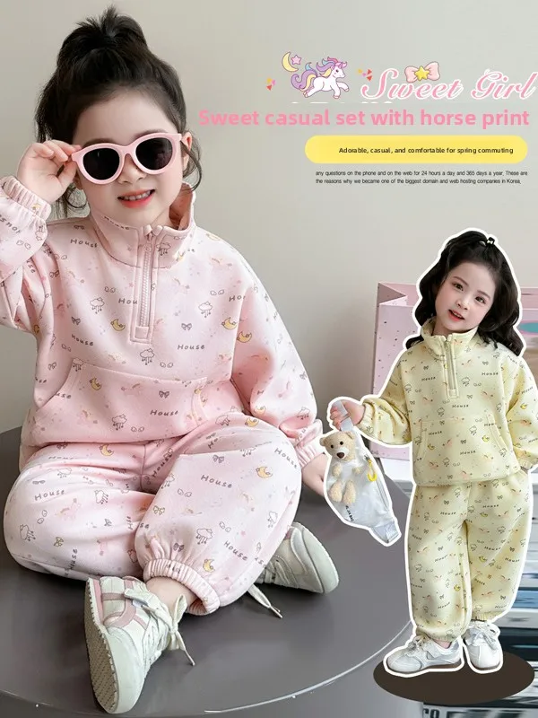 

Comfortable ex Spring 2026 Printed Hoodie Set Casual Cartoon Two-Piece Suit for Boys And Girls Long Sve Zipper Cotton