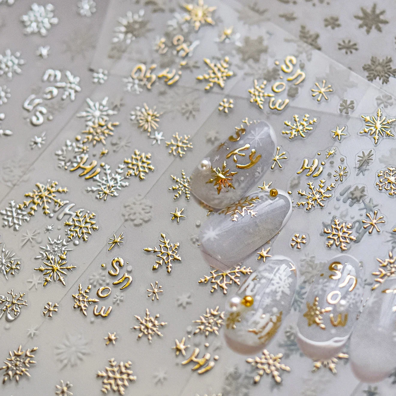 Gold Silver White Snowflake Winter Snowball Crystal Ball Snowman Christmas Tree Santa Elk Star Nail Art Stickers Manicure Decals