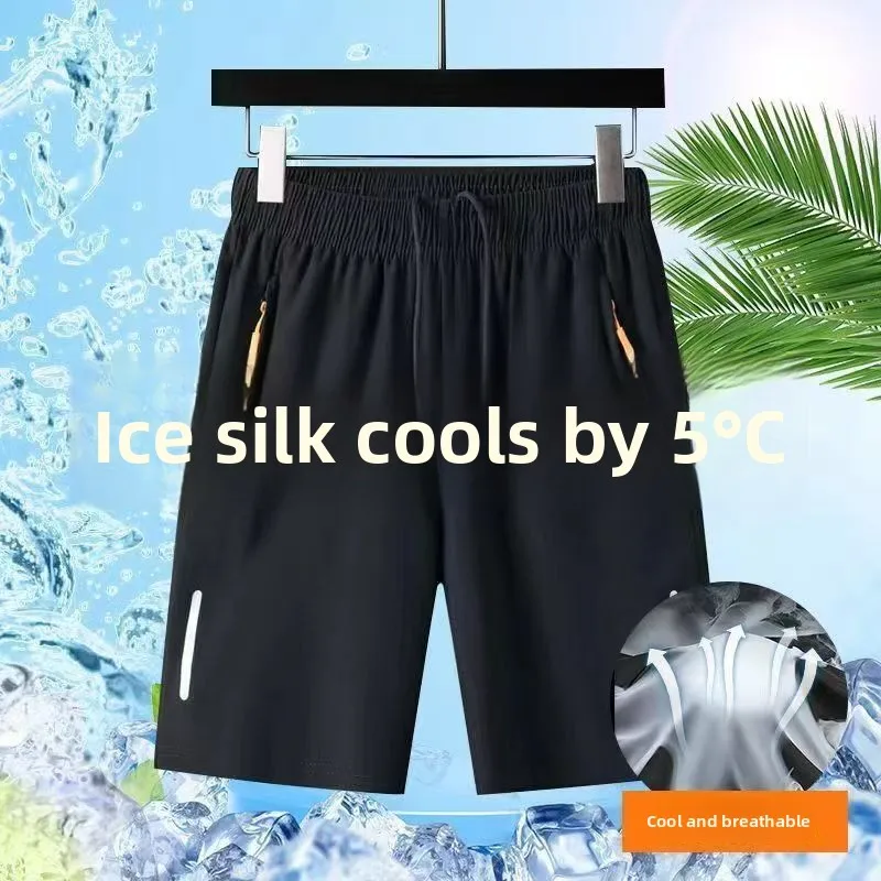 

Men's Casual Sport Shorts Thin Breathable Ice Silk Loose Fit Summer Basketball Pants with Pocket Large Size Elastic Waistband