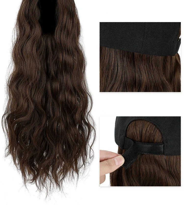 Women's Elegant Hat Hair Extensions with Big Wavy Wig