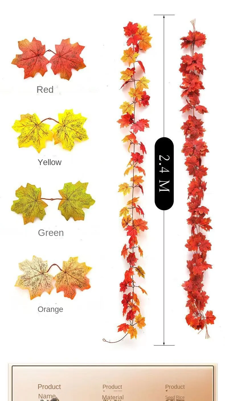 Halloween Autumn Decorations Simulated Maple Leaf Vine Christmas Thanksgiving Supplies Decoration Home Wall  Maple Leaf Vine