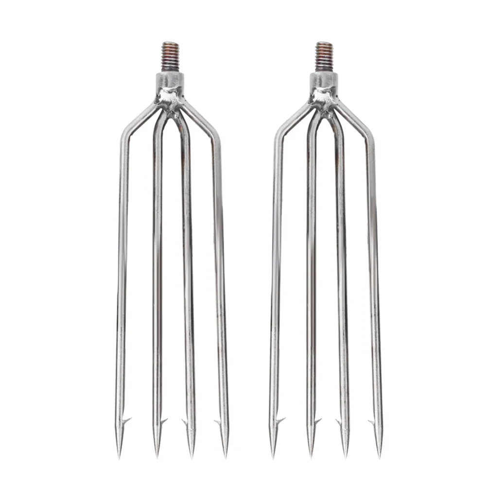 2 PCS Stainless Steel Harpoon Gig 4 Prongs 8mm Screw Fishing Harpoon Barbed High Hardness Fishing Spear Catching Big Fish