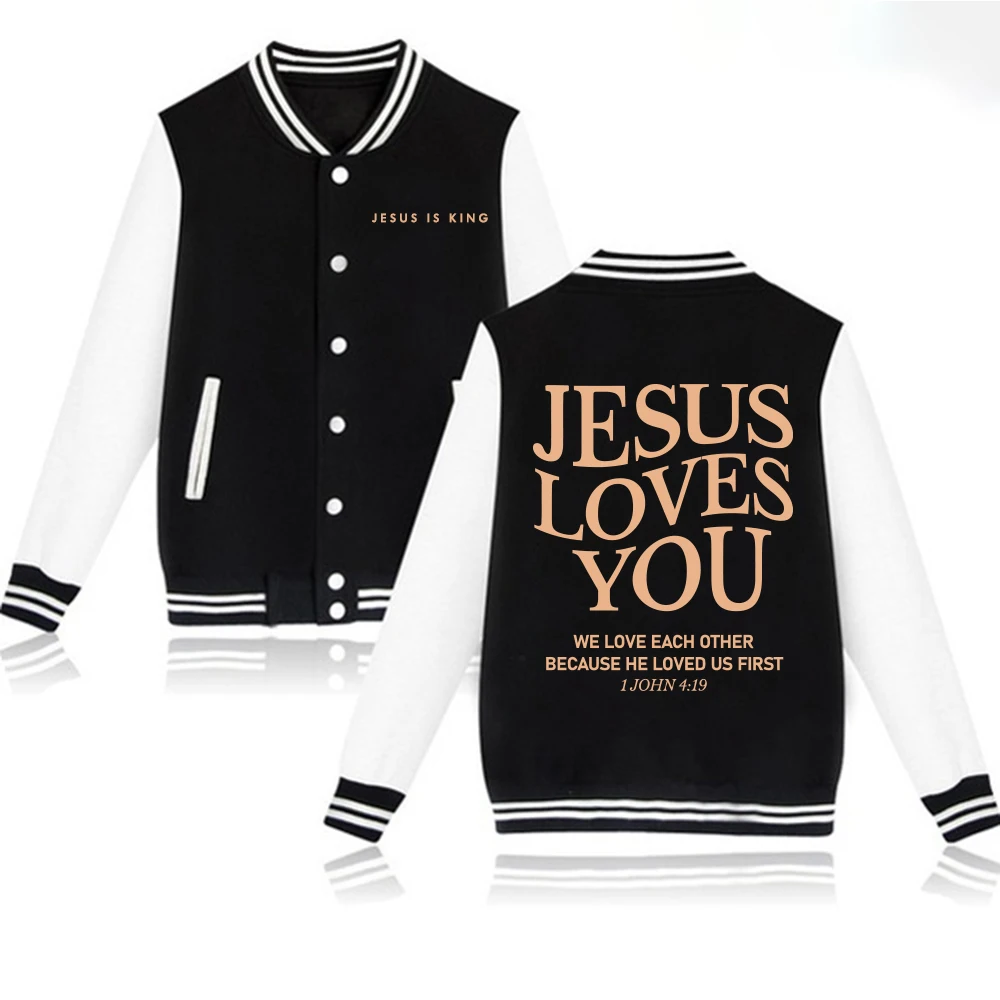 Jesus Loves You Hoodie Baseball Uniform Jackets Men Women for Christian Jesus Is King Fashion Coats Autumn Streetwear