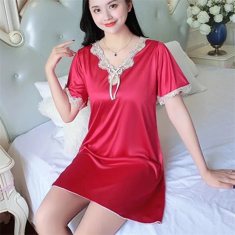 2024 New Women Nightgowns Satin Silk Sleepwear Soft Nightwear Lace Dress Sexy Lingerie Gown Robe Homedress Nightdress