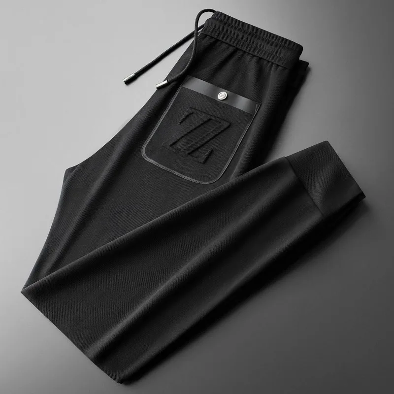 Men's White Casual Trousers Summer Fashion Simple Solid Color Breathable Embroidered Sports Trousers