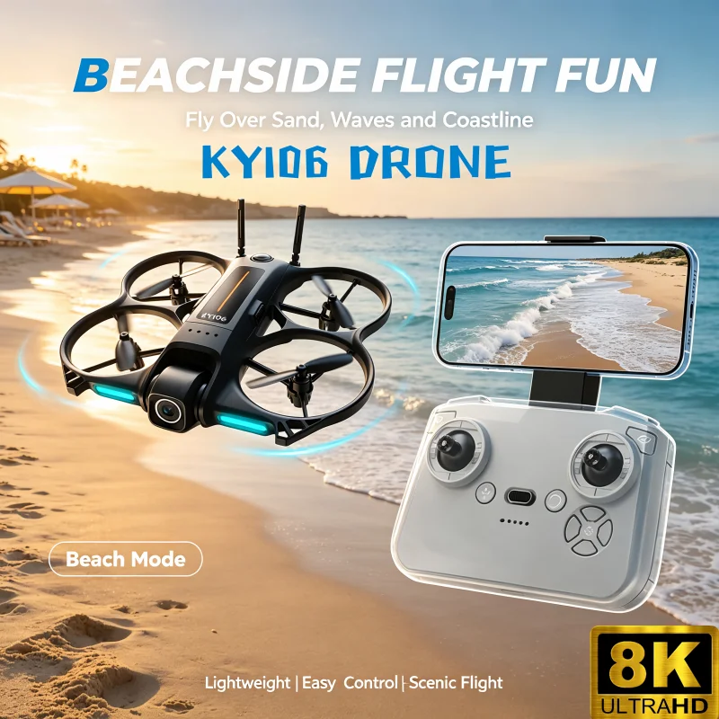 KY106 Drone with 8K Ultra HD Camera Beach Mode Lightweight Easy Control RC Quadcopter Scenic Flight Aerial Photography Toy