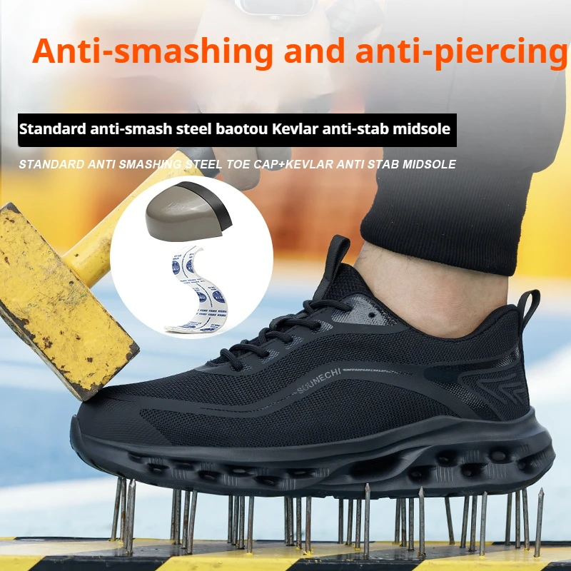 Atmungsaktive Low-Top-Arbeitsschuhe, leichte Sicherheitsschuhe, Stahlkappenstiefel für Herren, verstellbare Wanderstiefel, lässige Wanderschuhe