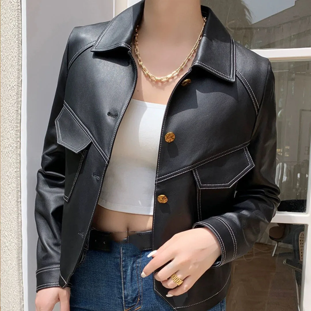 Female High-grade Faux Leather Coat Women Short PU Leather Jacket Spring Autumn Ladies Large Size 4XL Locomotive Leather Tops